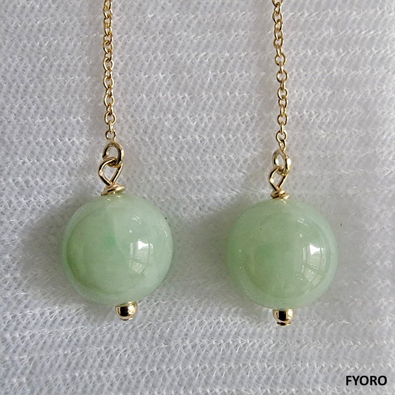 Solid 14K Yellow Gold Genuine Jade Dangle Earrings, Green Jade, Lavender Jade Earrings, Dainty Drop Dangle Earrings for Women deals & Girls