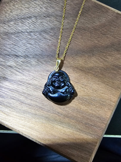 Cha'an Onyx Laughing Buddha Pendant with 14K Gold