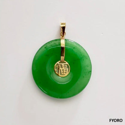 Fu Fuku Fortune Jade Pendant (with 14K Yellow Gold)