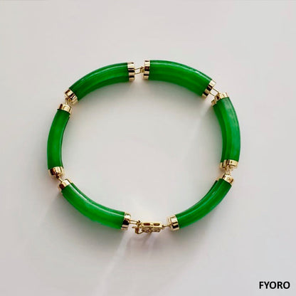 Double Fu Fuku Fortune Jade Bracelet (with 14K Gold)