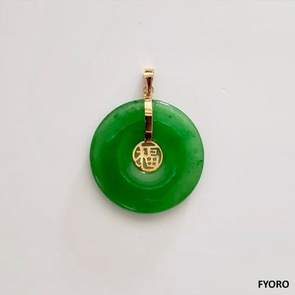 Fu Fuku Fortune Jade Pendant (with 14K Yellow Gold)