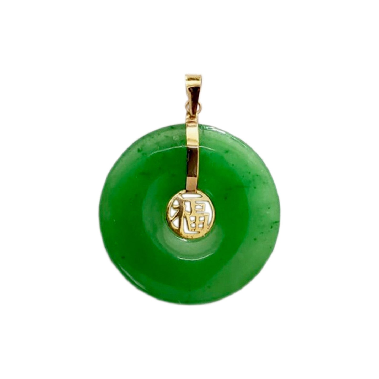 Fu Fuku Fortune Jade Pendant (with 14K Yellow Gold)