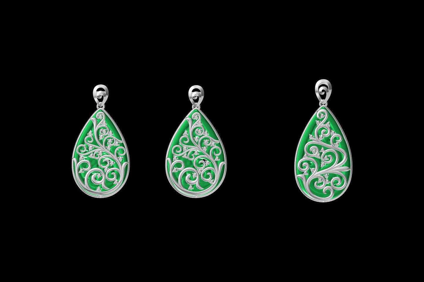 Gardens of Eden Pendant Certified (with Hand Carved Burmese A-Jadeite, 18K White Gold, and White Diamonds)