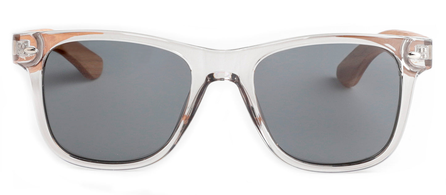 Tatsu FYORO Sunglasses (UV400 Polarized, Crystal Grey Frames and Zebrawood Temple)