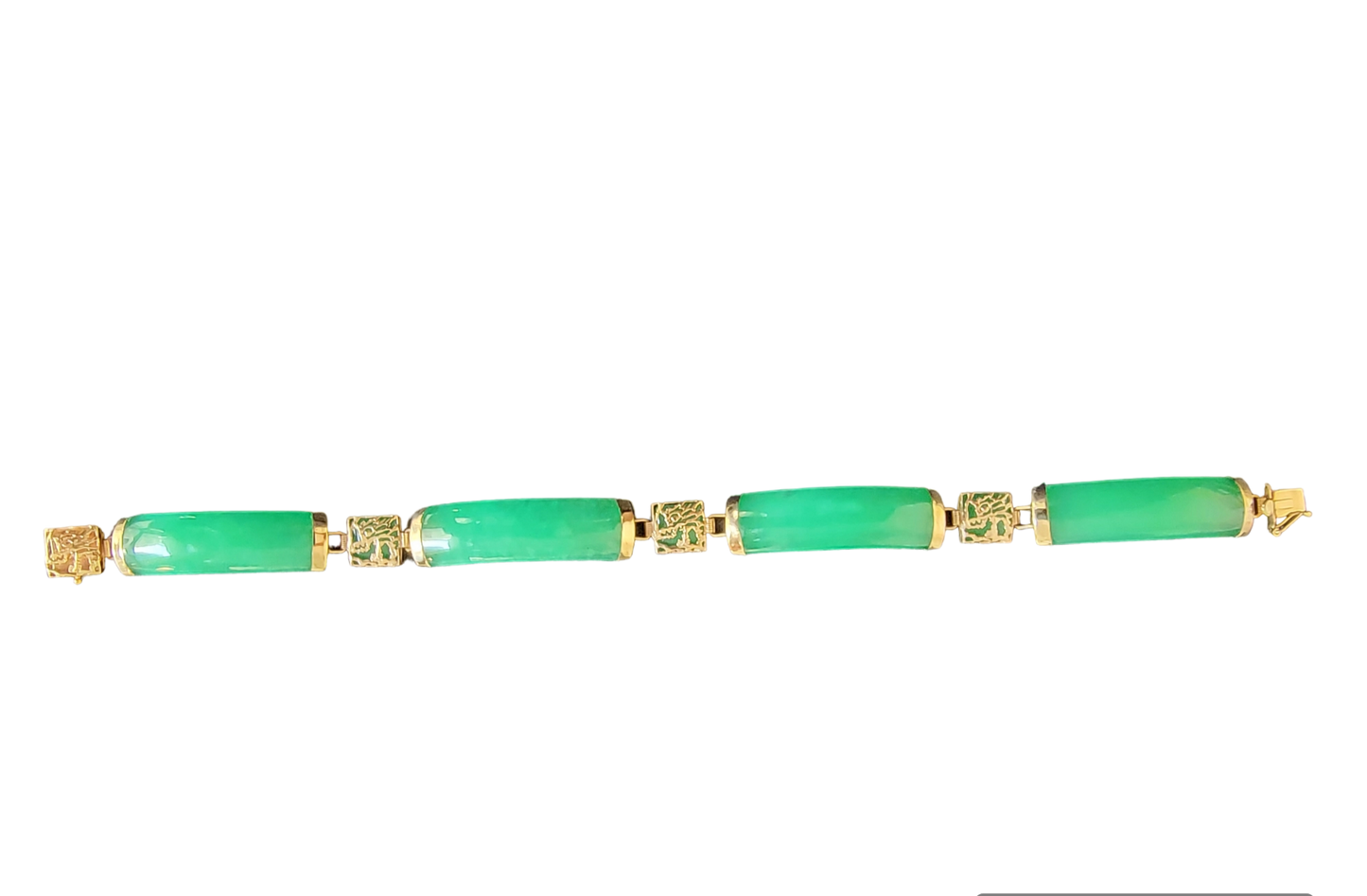 Quartet Link Jade Dragon Bracelet (with 14K Yellow Gold)