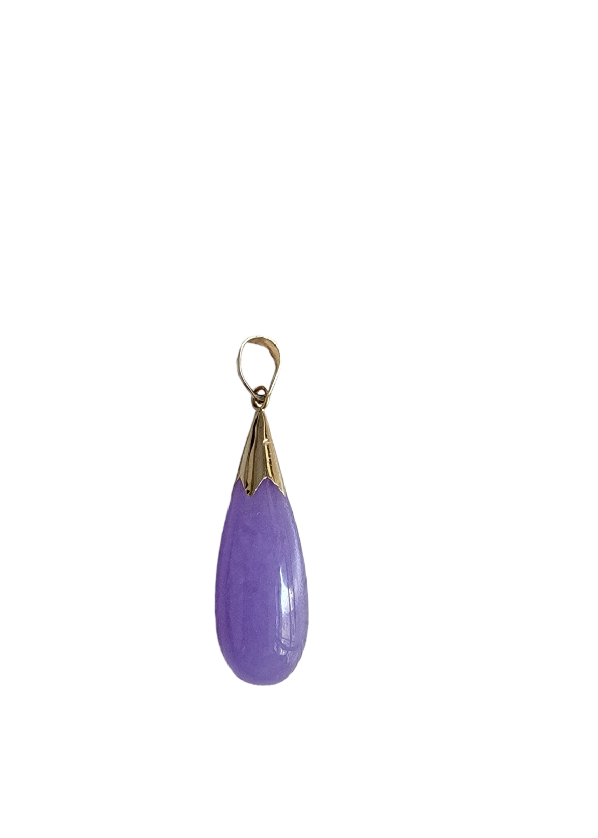 Lavender Purple Jade Long Drop Pendant (with 14K Yellow Gold)