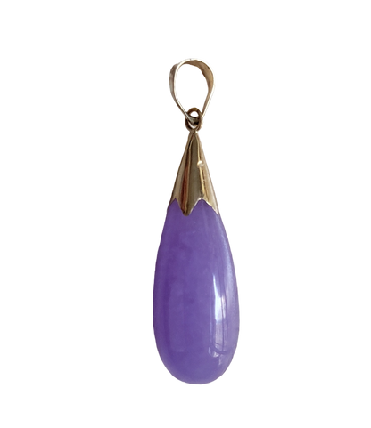 Lavender Purple Jade Long Drop Pendant (with 14K Yellow Gold)