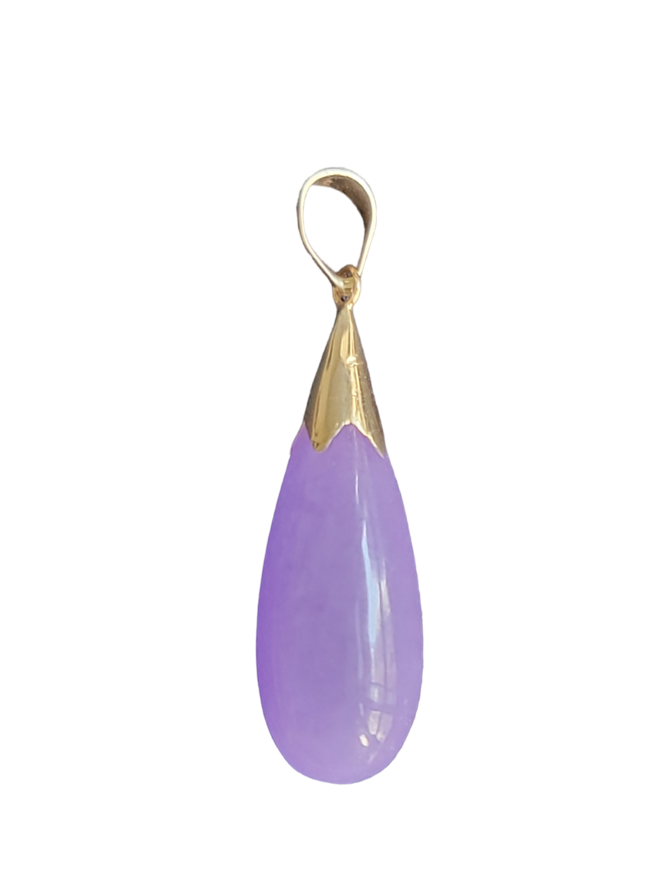 Lavender Purple Jade Long Drop Pendant (with 14K Yellow Gold)