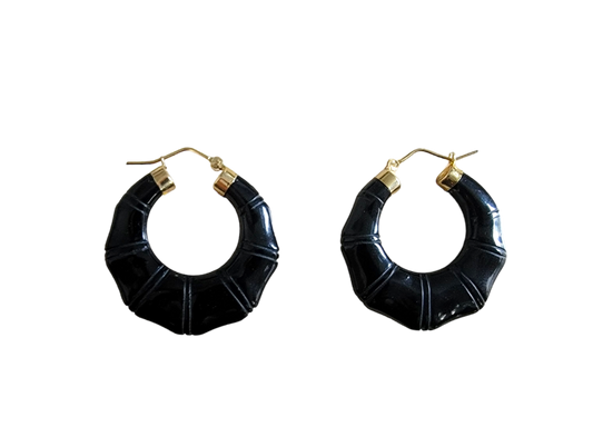 Shou Tai Onyx Hoop Earrings (with 14K Yellow Gold)