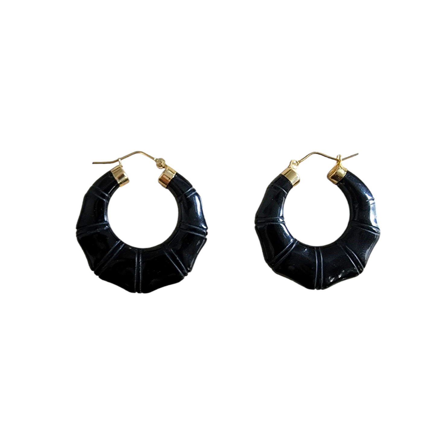 Shou Tai Onyx Hoop Earrings (with 14K Gold)