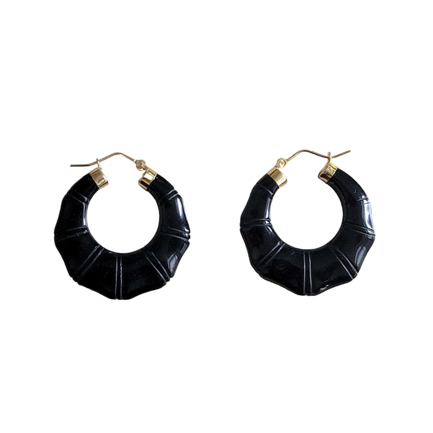 Shou Tai Onyx Hoop Earrings (with 14K Yellow Gold)