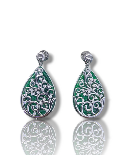 Gardens of Eden Pendant Certified (with Hand Carved Burmese A-Jadeite, 18K White Gold, and White Diamonds)