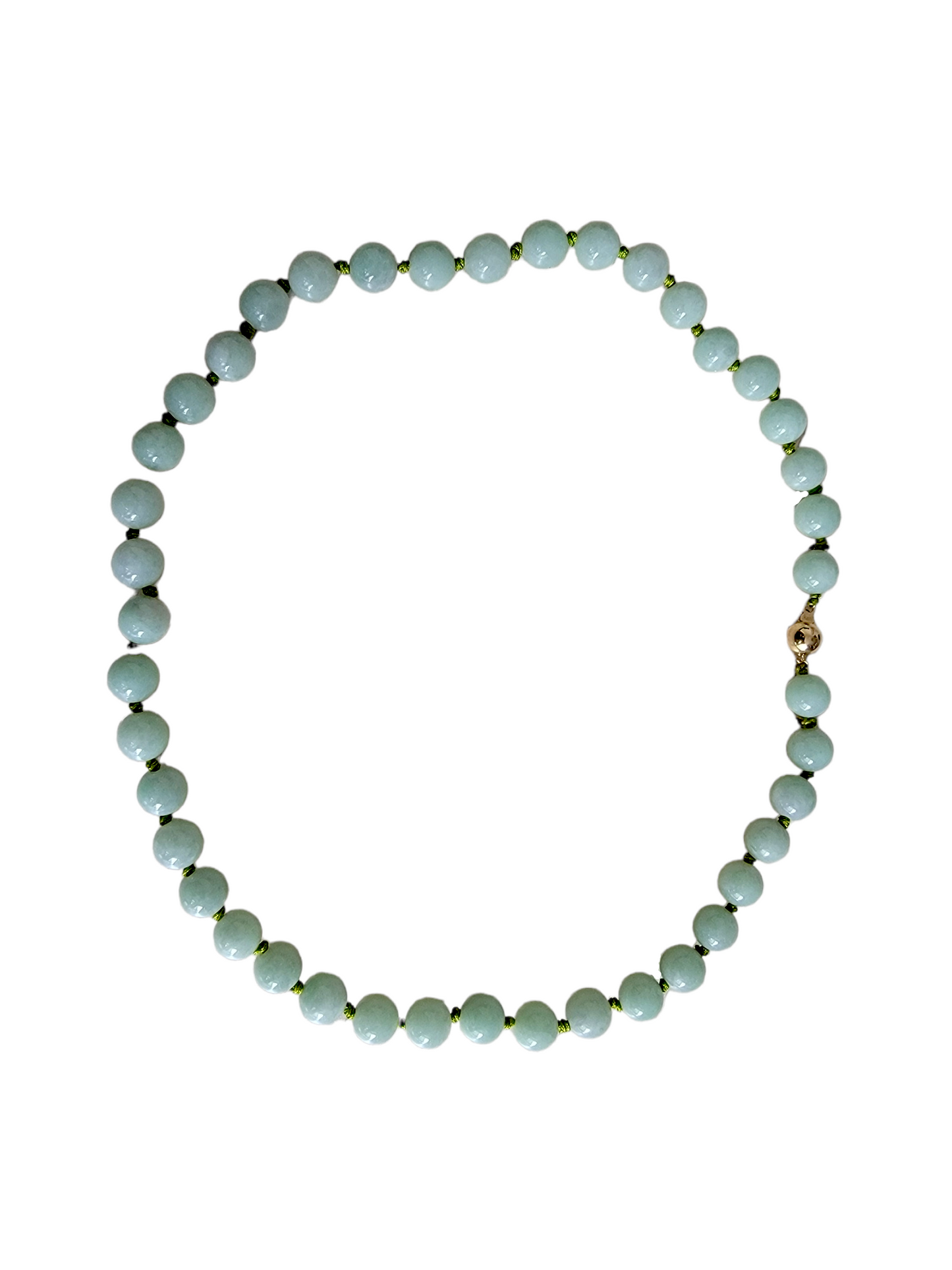 Imperial Long Burmese A-Jade Beaded Necklace (10mm Each x 42 beads) with 14K Yellow Gold 10002