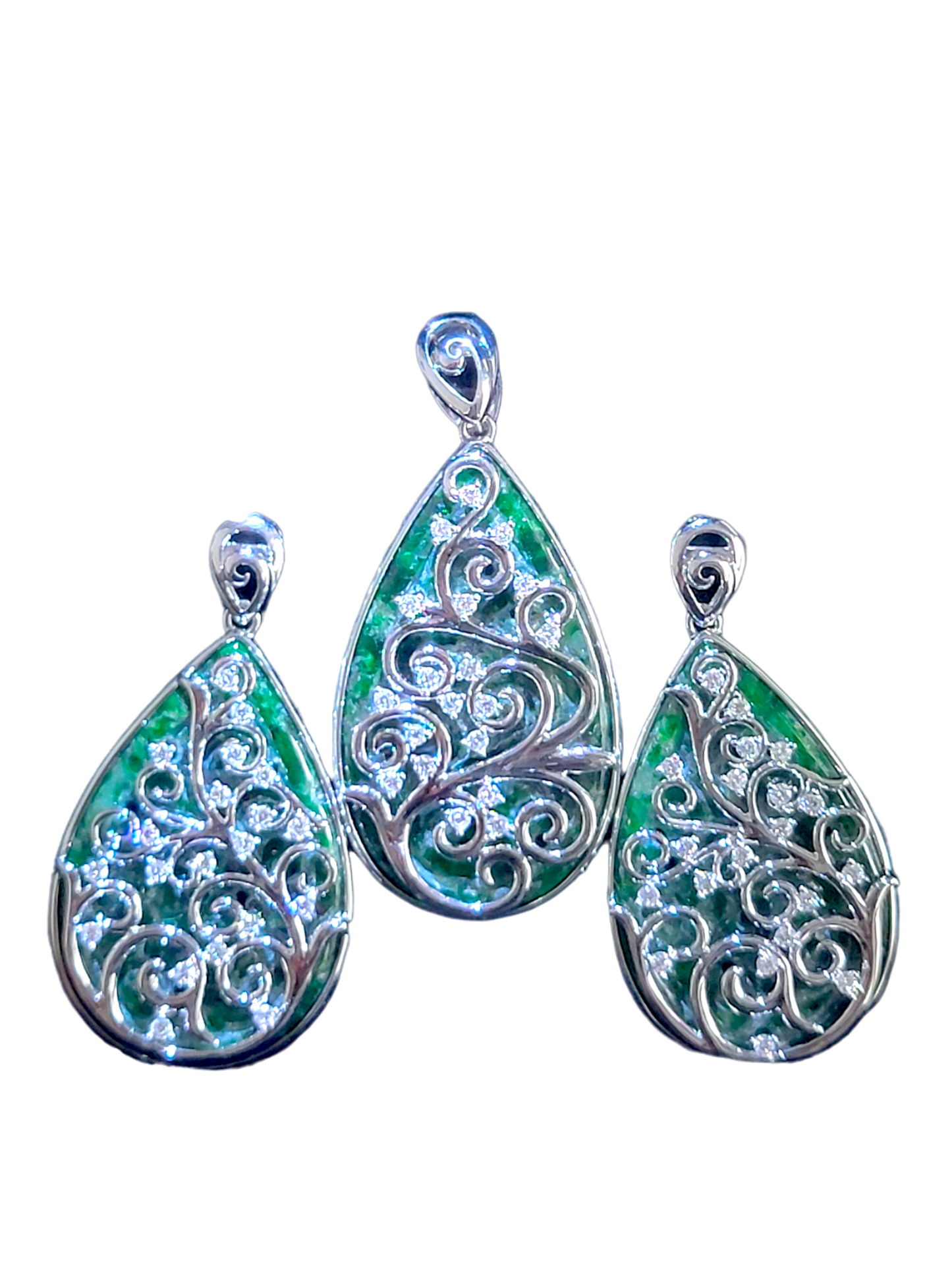 Gardens of Eden Pendant Certified (with Hand Carved Burmese A-Jadeite, 18K White Gold, and White Diamonds)