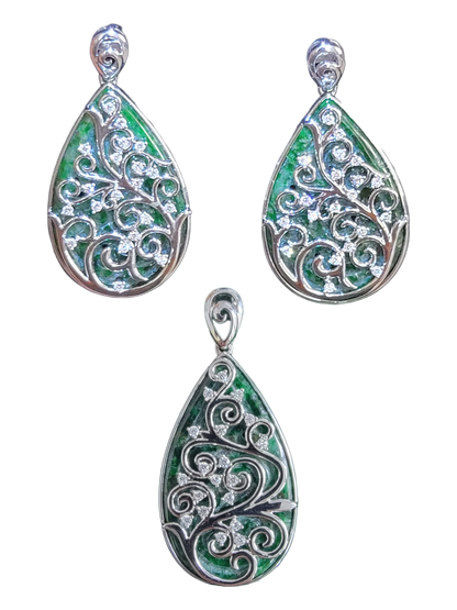 Gardens of Eden Pendant Certified (with Hand Carved Burmese A-Jadeite, 18K White Gold, and White Diamonds)