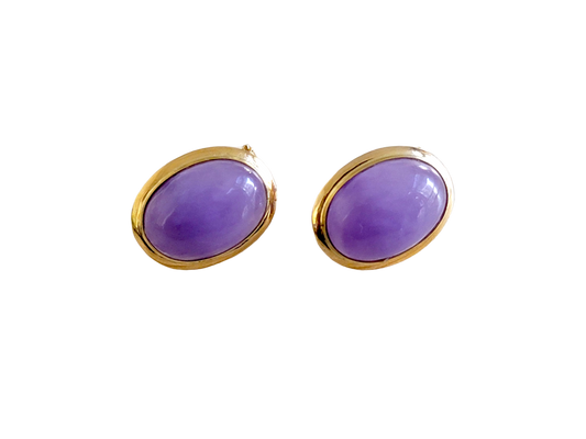 Qing Purple Jade Earrings (with 14K Yellow Gold)