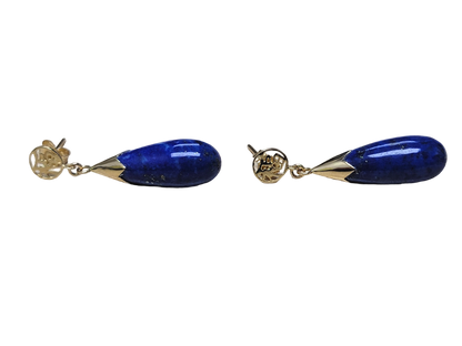 Fu Fuku Lapis Long Drop Earrings (with 14K Gold)