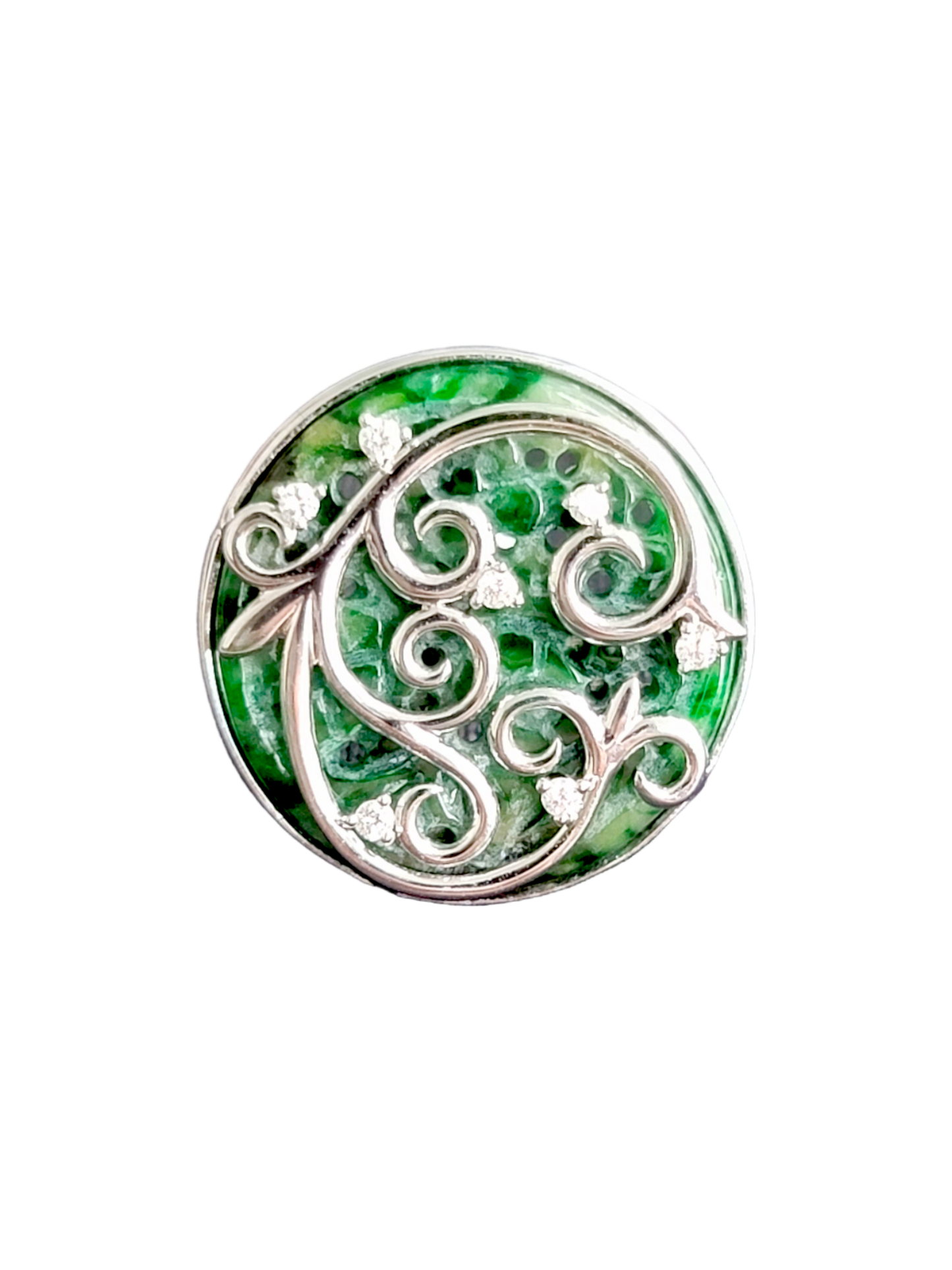 Gardens of Versailles Brooch (with Hand Carved Burmese A-Jadeite, 18K White Gold, and White Diamonds)