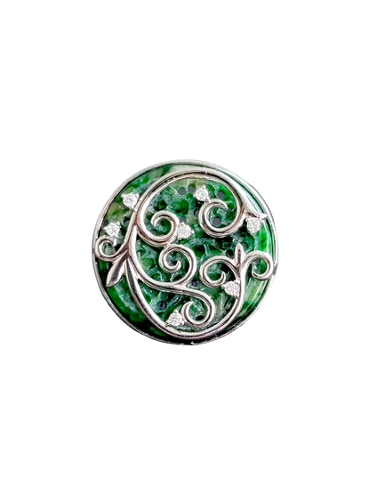 Gardens of Versailles Brooch (with Hand Carved Burmese A-Jadeite, 18K White Gold, and White Diamonds)