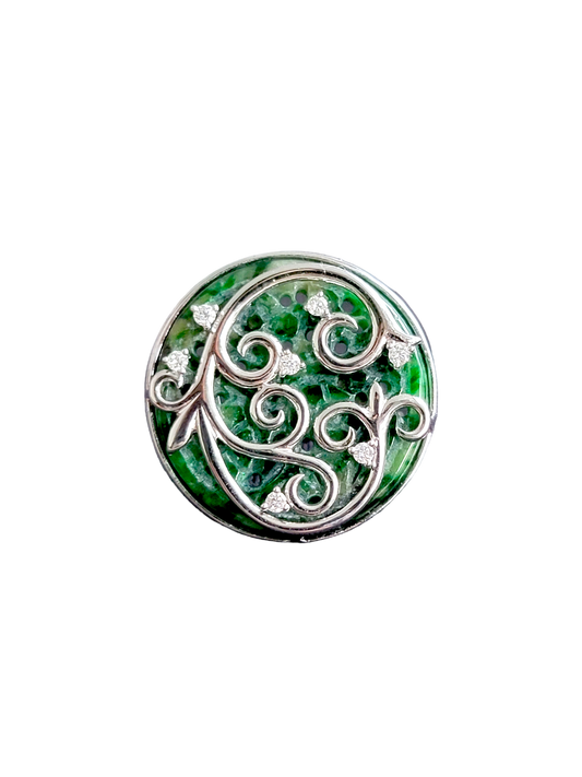 Gardens of Versailles Brooch (with Hand Carved Burmese A-Jadeite, 18K White Gold, and White Diamonds) - Certified