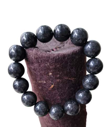 Imperial Burmese Noir Jade Beaded Bracelet (14mm Each x 15 Beads)