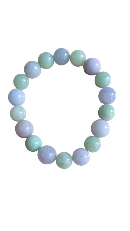 Imperial Green and Lavender Burmese A-Jade Jadeite Beaded Bracelet (10-11mm Each x 18 beads) 07002