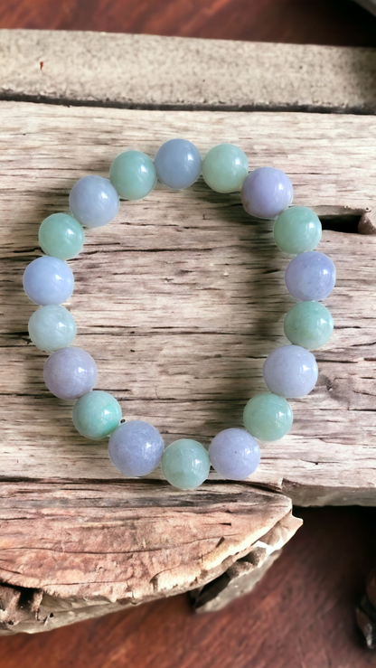 Imperial Green and Lavender Burmese A-Jade Jadeite Beaded Bracelet (10-11mm Each x 18 beads) 07002