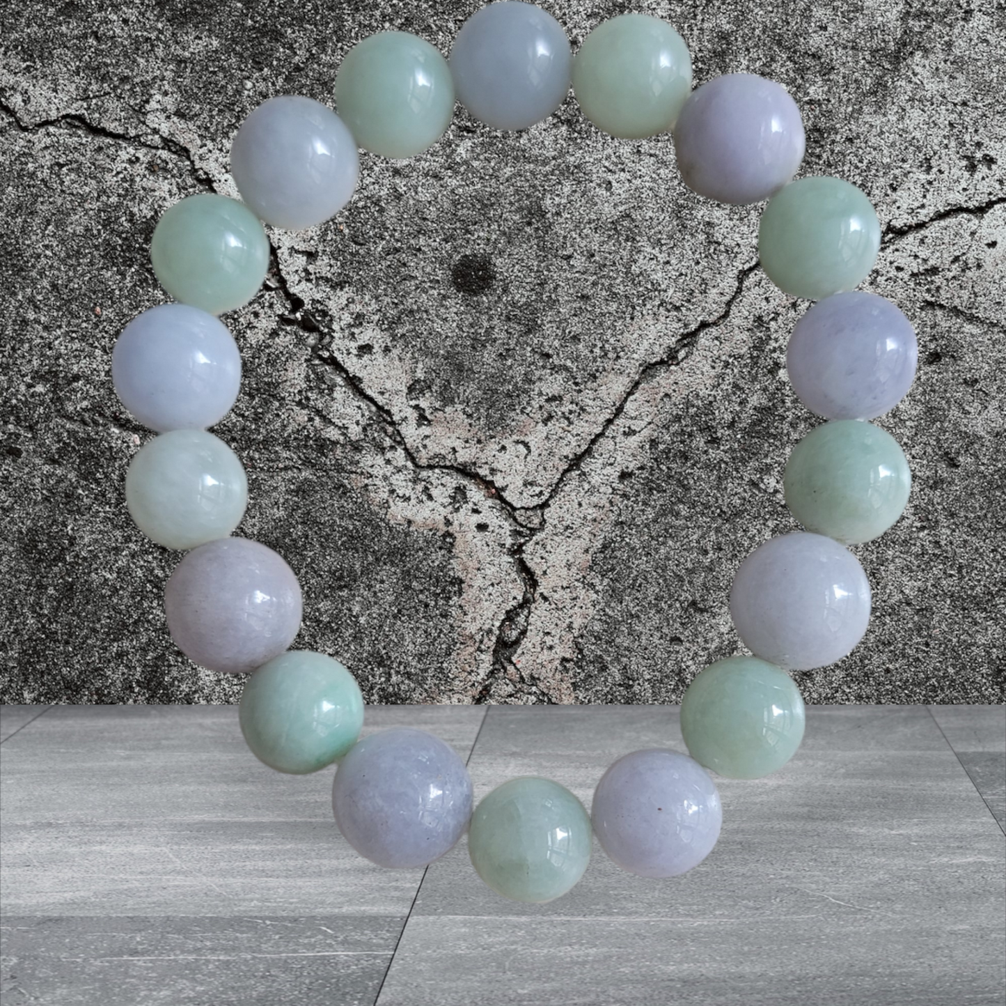 Imperial Green and Lavender Burmese A-Jade Jadeite Beaded Bracelet (10-11mm Each x 18 beads) 07002