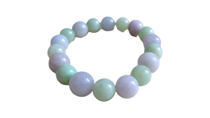 Imperial Green and Lavender Burmese A-Jade Jadeite Beaded Bracelet (10-11mm Each x 18 beads) 07002