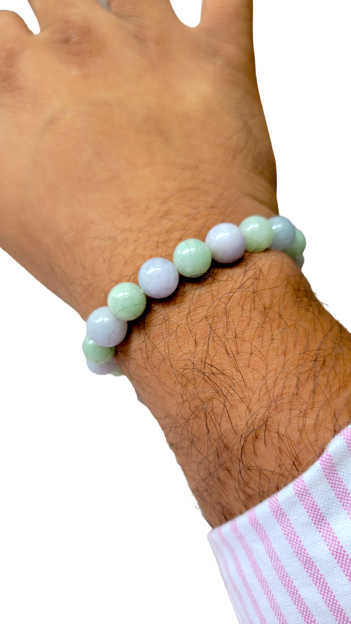 Imperial Green and Lavender Burmese A-Jade Jadeite Beaded Bracelet (10-11mm Each x 18 beads) 07002