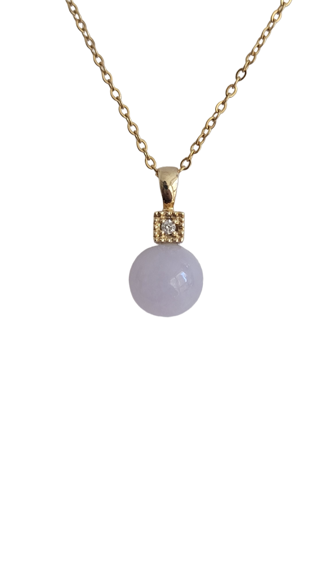 Kyoto Burmese Lavender Jade Bulb Pendant with 14K Yellow Gold and White Round Diamonds