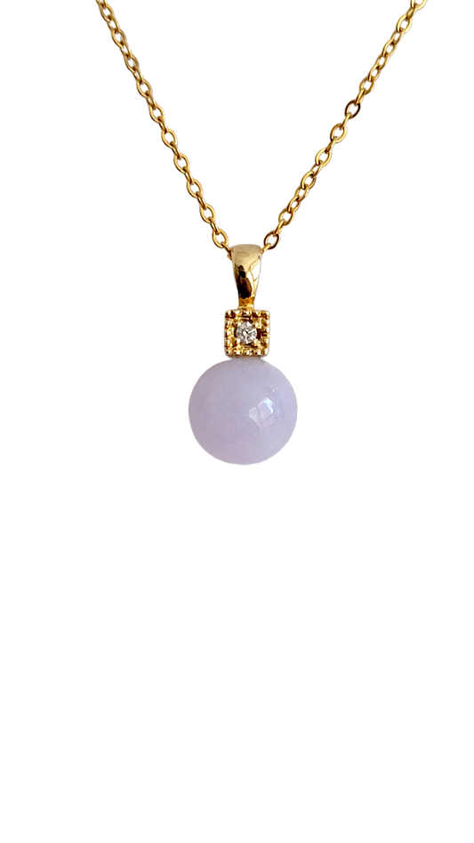 Kyoto Burmese Lavender A Jade Bulb Pendant with 14K Yellow Gold and White Round Diamonds