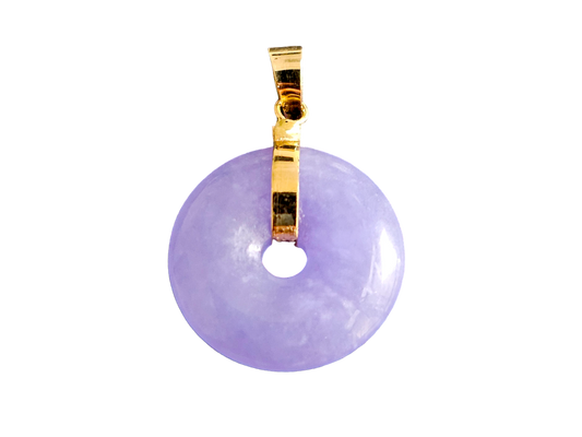 Purple Jade Disc Pendant (with 14K YellowGold)