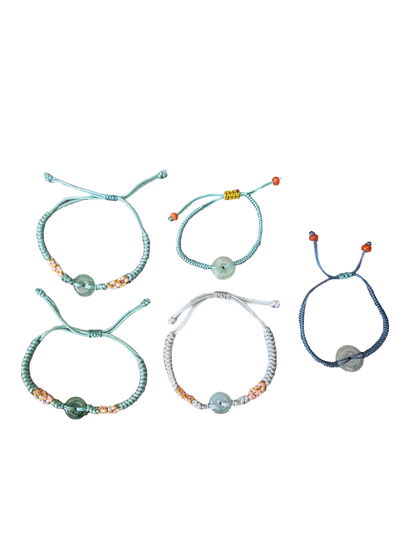 Woven Thread Burmese A-Jadeite Donut Bracelet