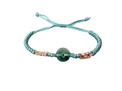 Woven Thread Burmese A-Jadeite Donut Bracelet