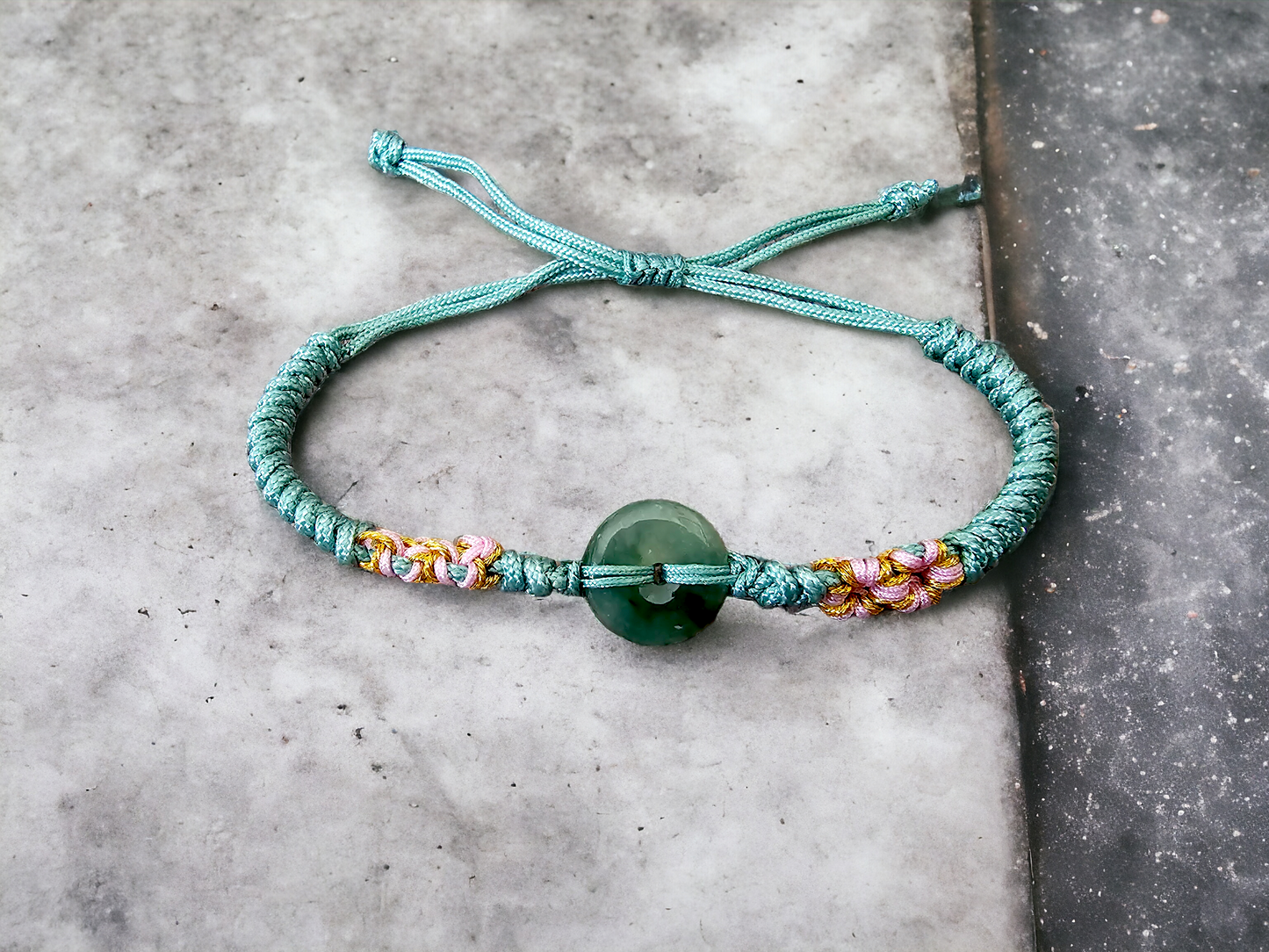 Woven Thread Burmese A-Jadeite Donut Bracelet