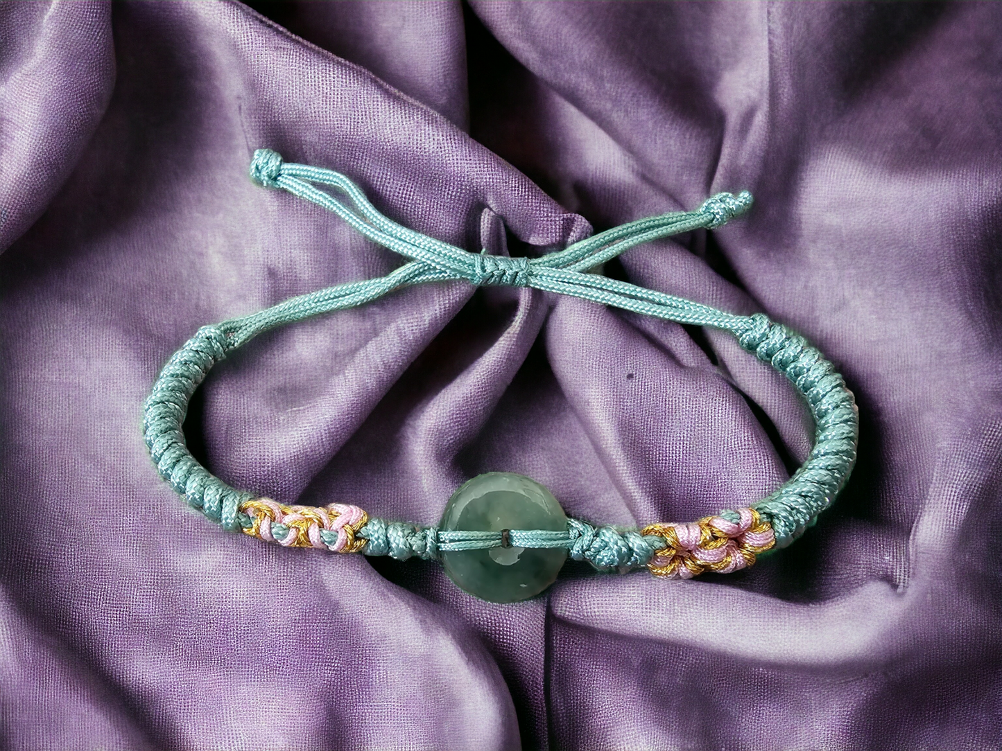 Woven Thread Burmese A-Jadeite Donut Bracelet