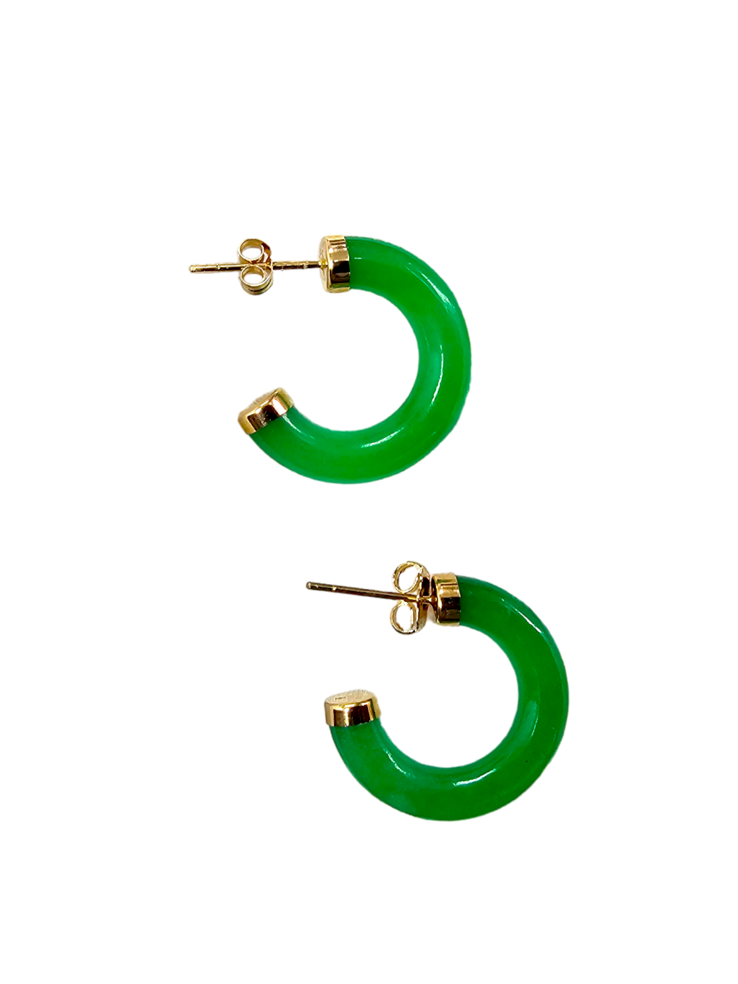 C-Hoop Jade Earrings (With 14K Yellow Gold)