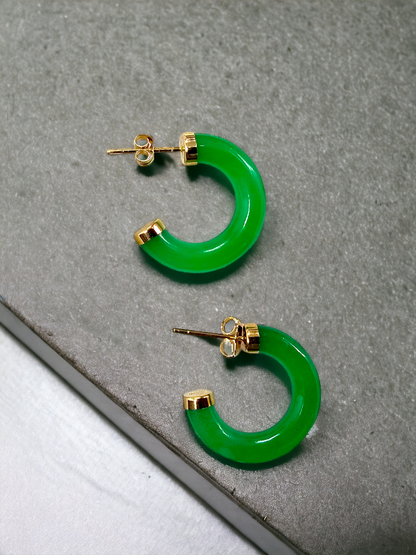 C-Hoop Jade Earrings (With 14K Yellow Gold)