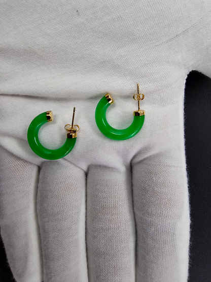 C-Hoop Jade Earrings (With 14K Yellow Gold)