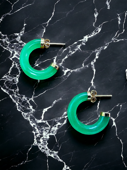 C-Hoop Jade Earrings (With 14K Yellow Gold)