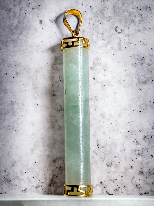 Round Pillar Spring A Jade Pendant (With 14K Yellow Gold)