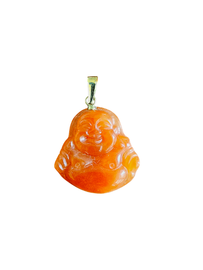 Cha'an Hong Jade Laughing Buddha Pendant with 14K Yellow Gold