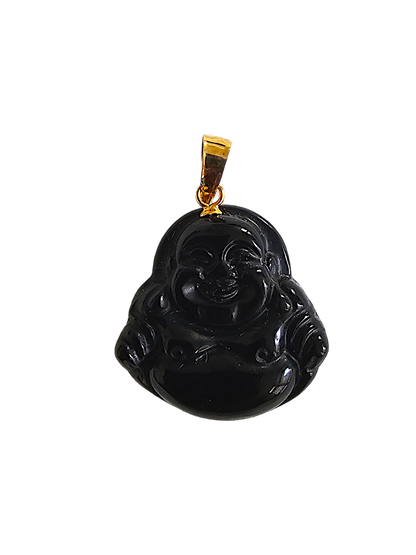 Cha'an Onyx Laughing Buddha Pendant with 14K Gold