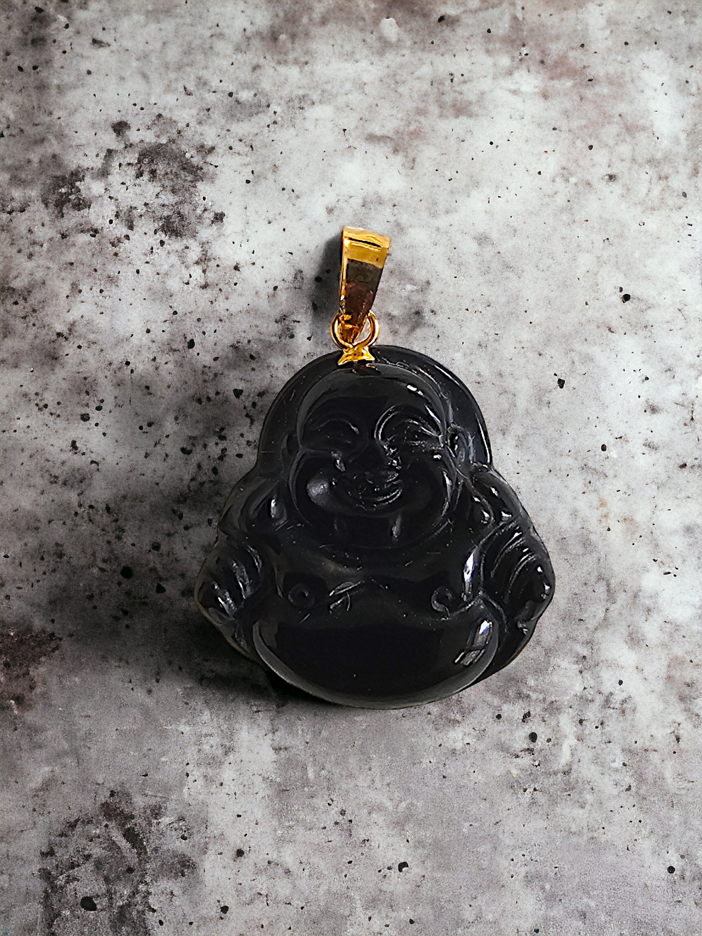 Cha'an Onyx Laughing Buddha Pendant with 14K Gold