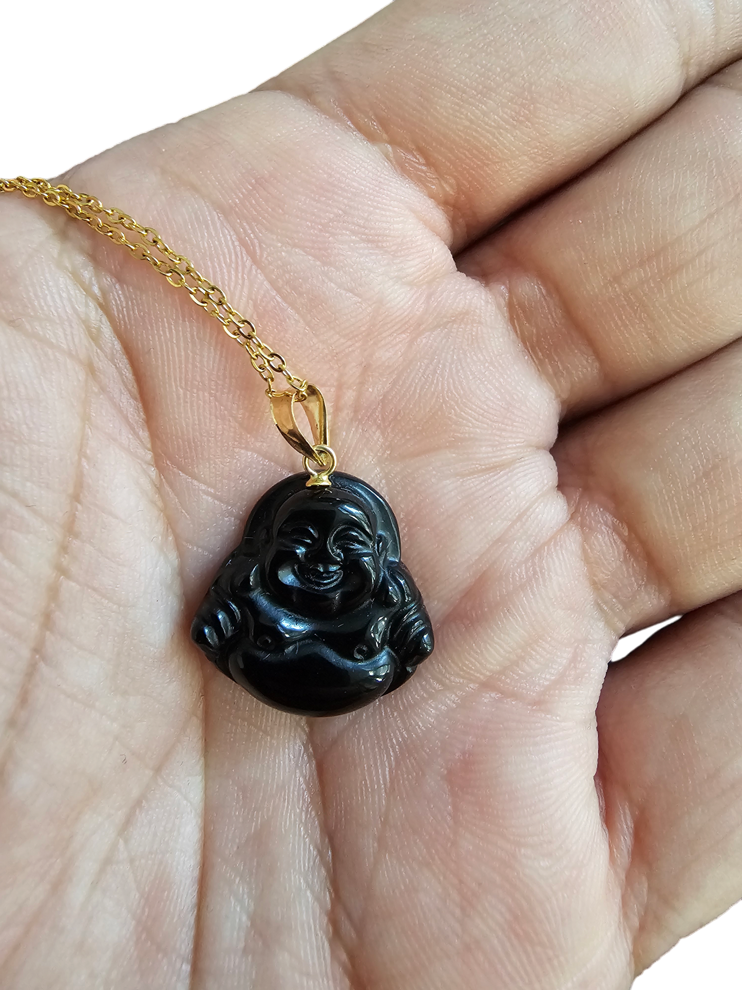 Cha'an Onyx Laughing Buddha Pendant with 14K Gold