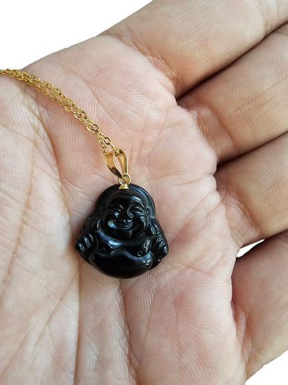 Cha'an Onyx Laughing Buddha Pendant with 14K Gold