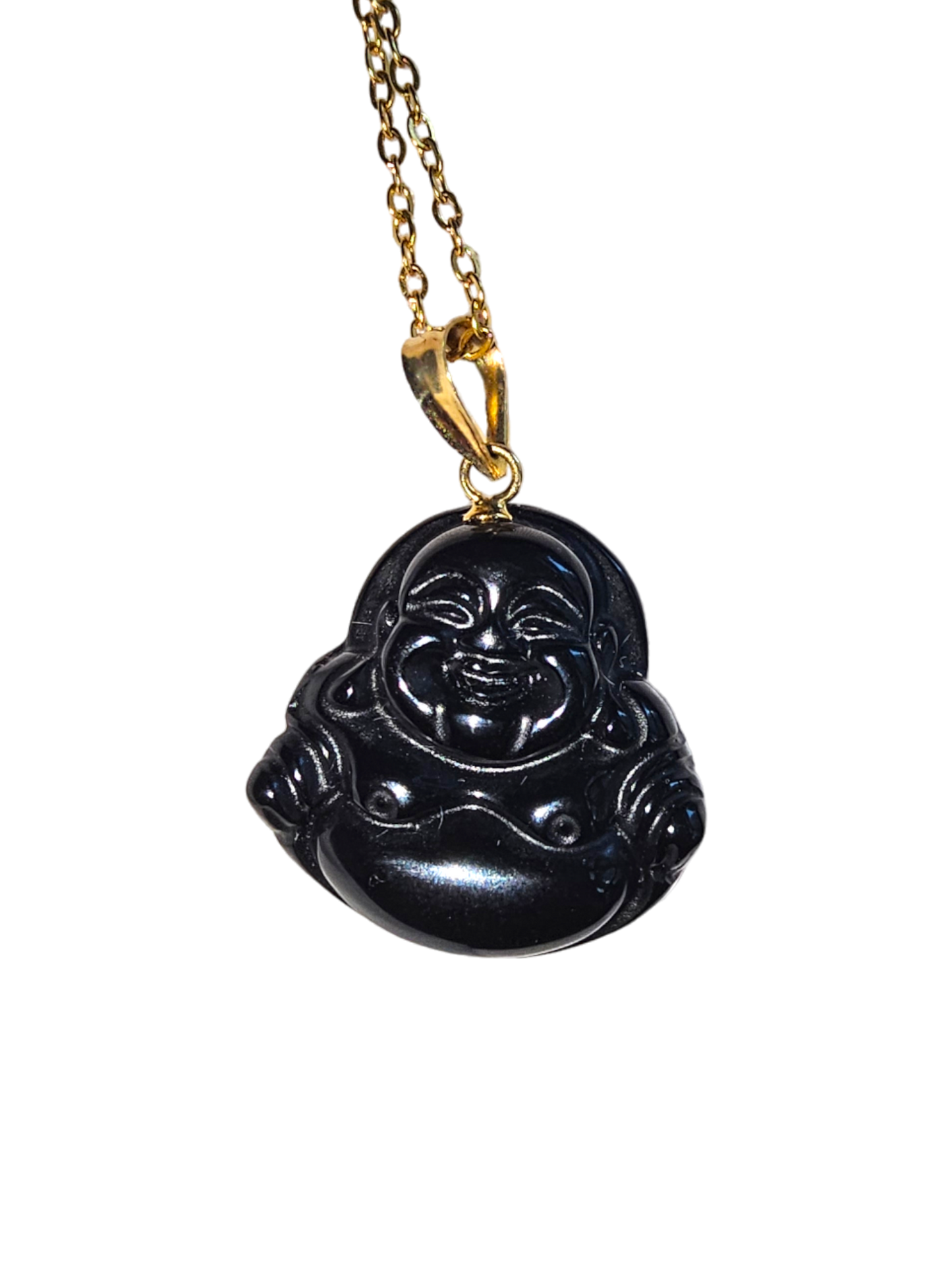 Cha'an Onyx Laughing Buddha Pendant with 14K Gold