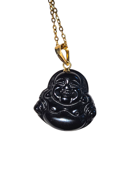 Cha'an Onyx Laughing Buddha Pendant with 14K Gold