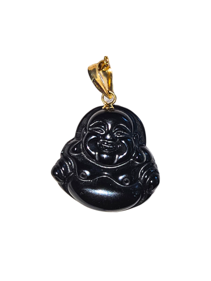 Cha'an Onyx Laughing Buddha Pendant with 14K Gold